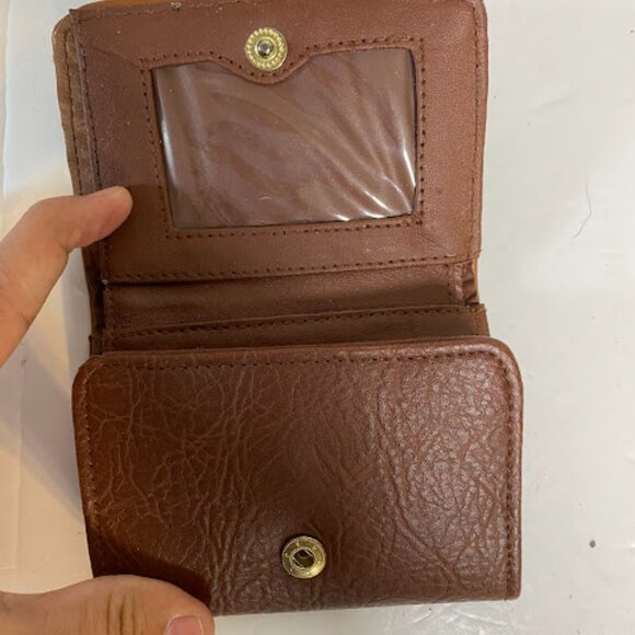 Women's Two-Tone Brown Gold Faux Leather Tri-Fold Wallet Small - Picture 5 of 8